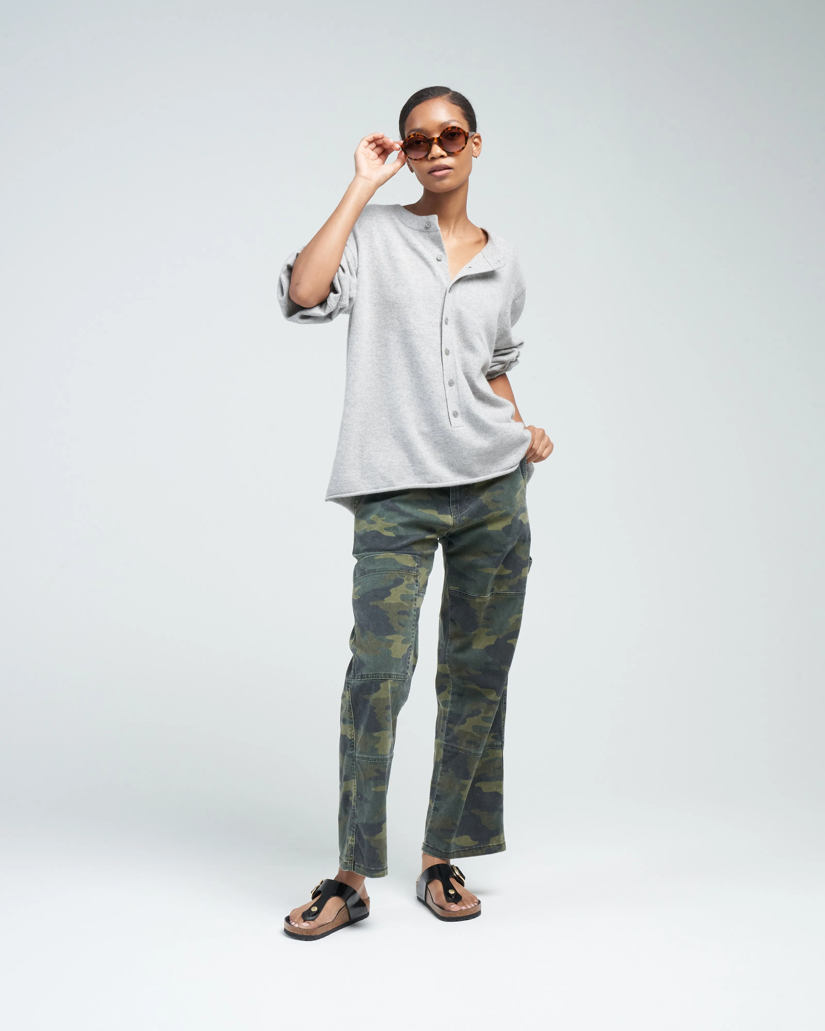 draped sleeve henley - grey