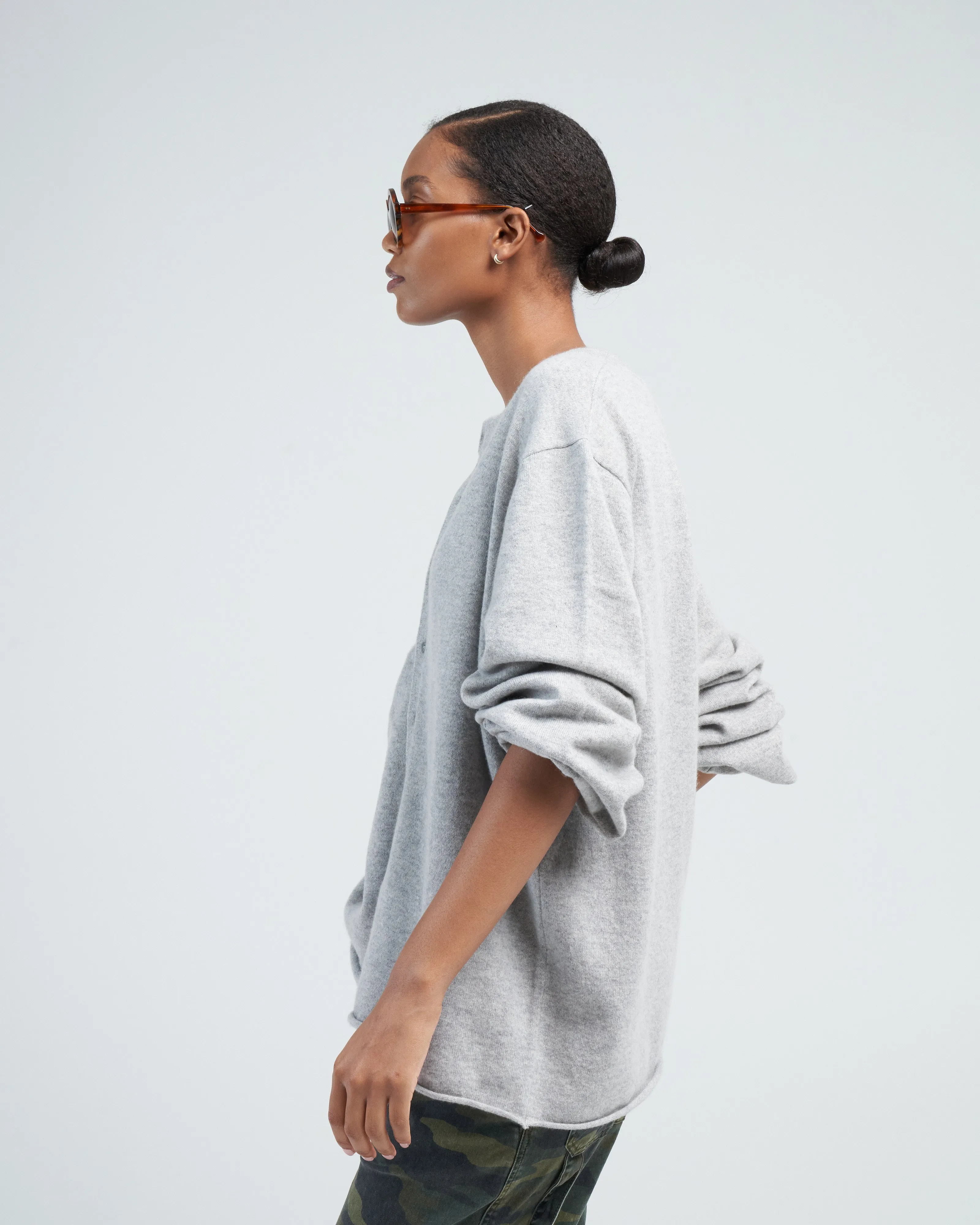 draped sleeve henley - grey