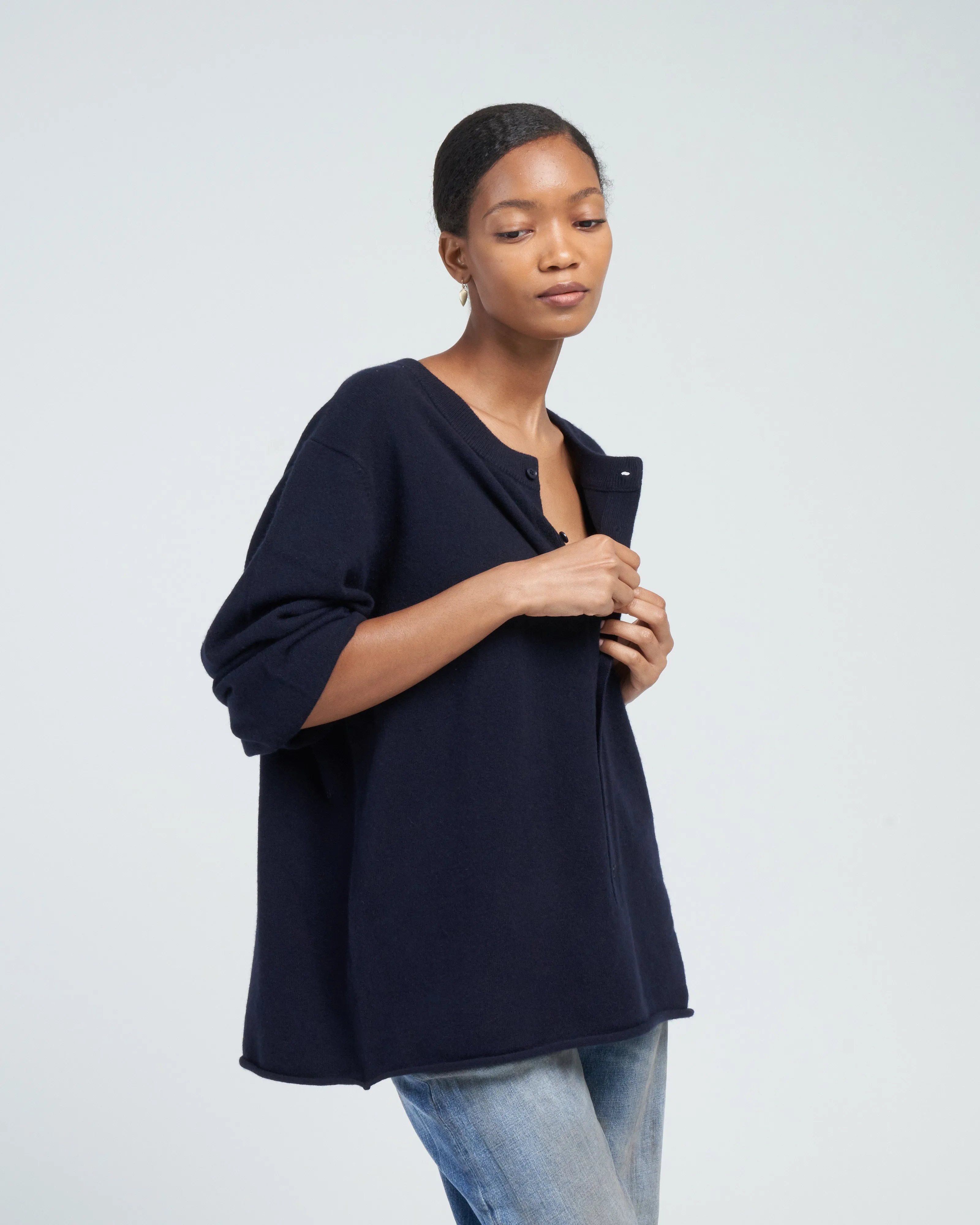 draped sleeve henley - navy