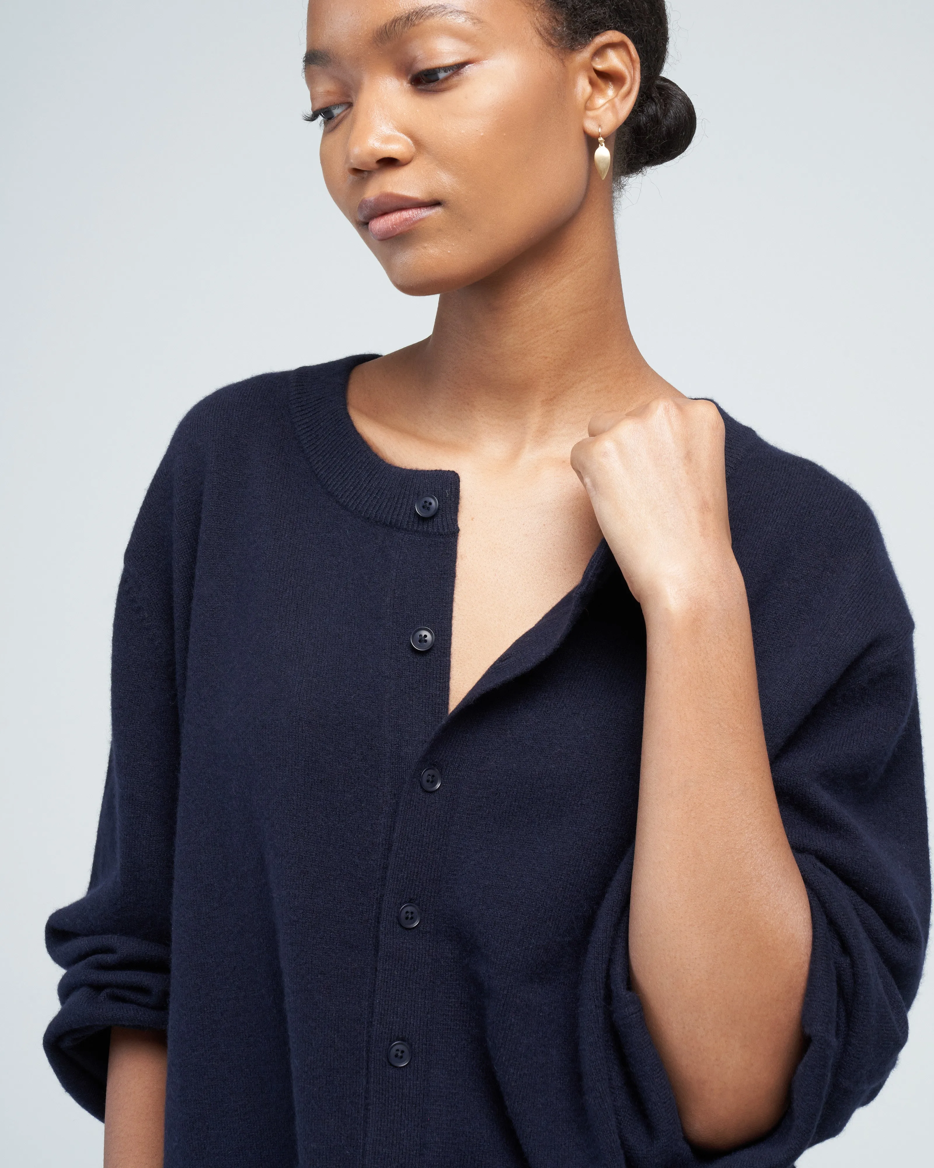 draped sleeve henley - navy