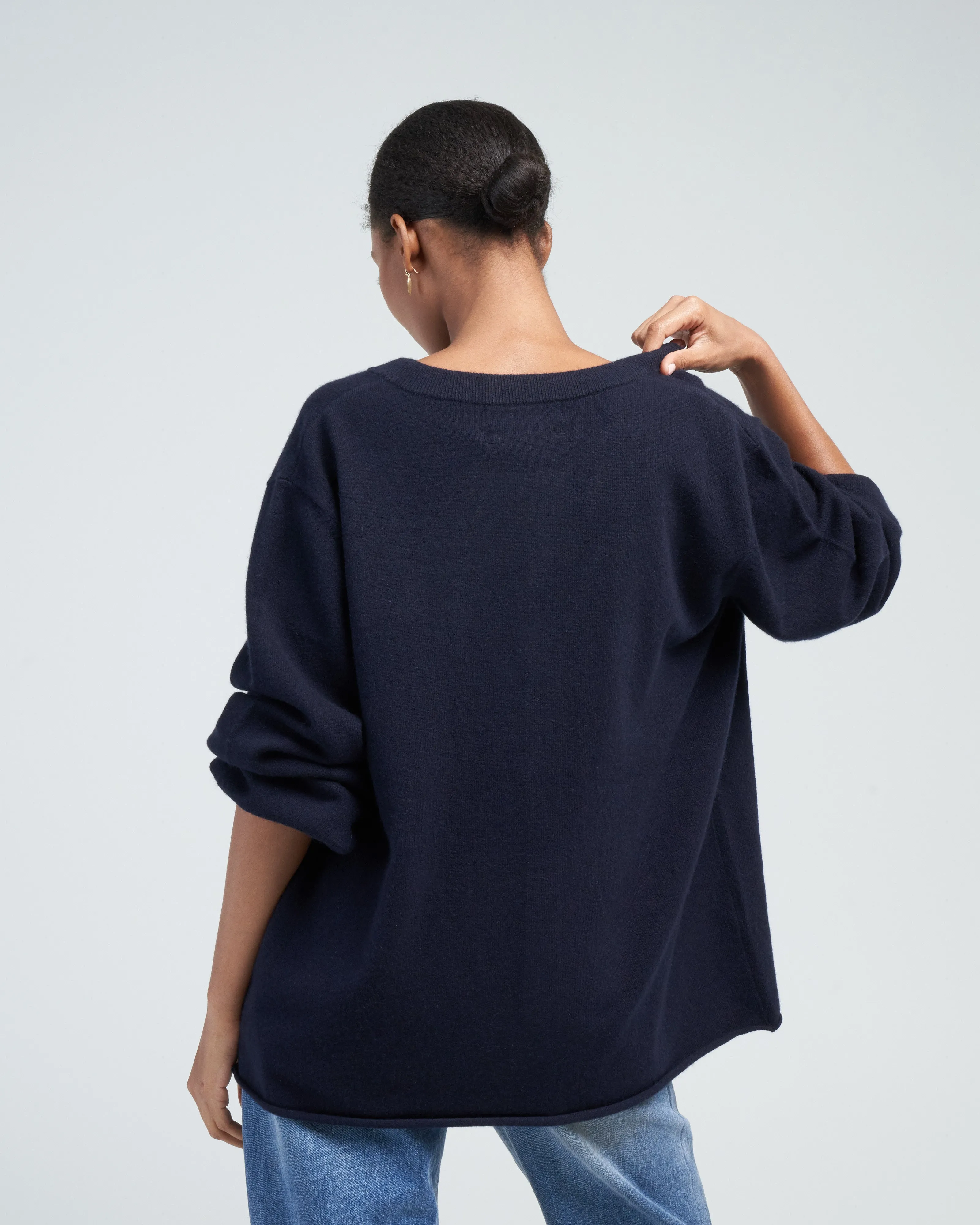 draped sleeve henley - navy