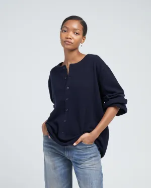 draped sleeve henley - navy
