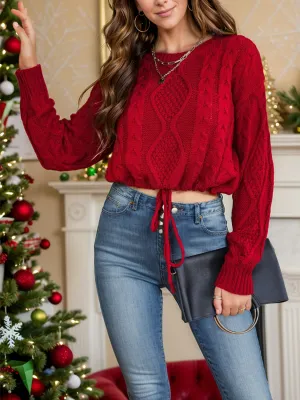 Drawstring Hem Cable-Knit Sweater