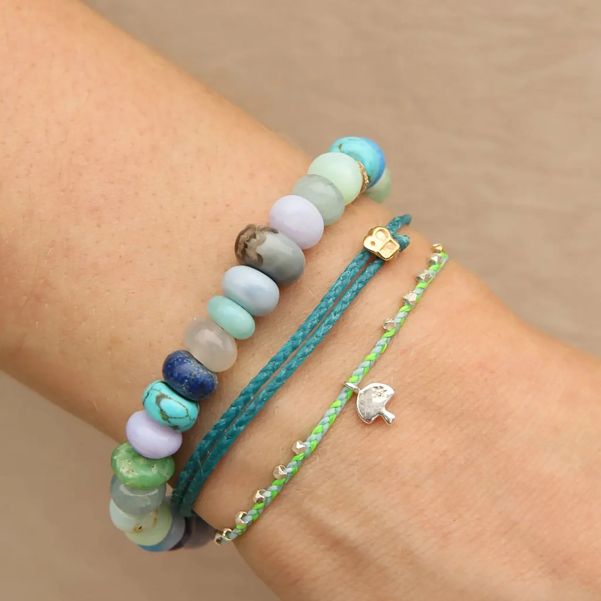 Easygoing Diamond Shroom Charm Bracelet in Blue-Green