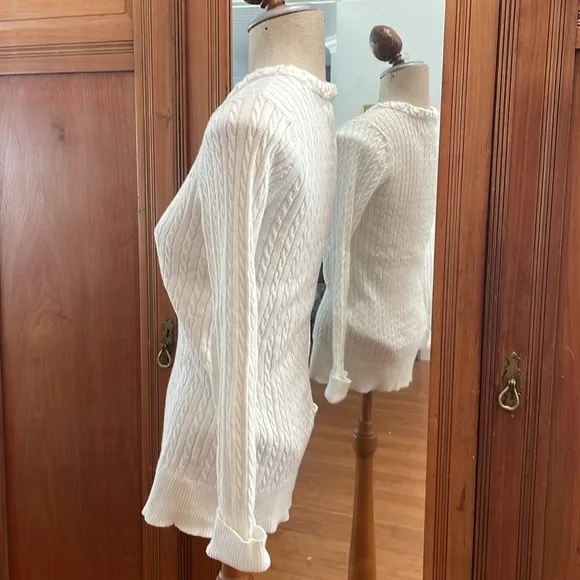 Eddie Bauer sweater cable knit pull over cotton V-neck white women’s size S