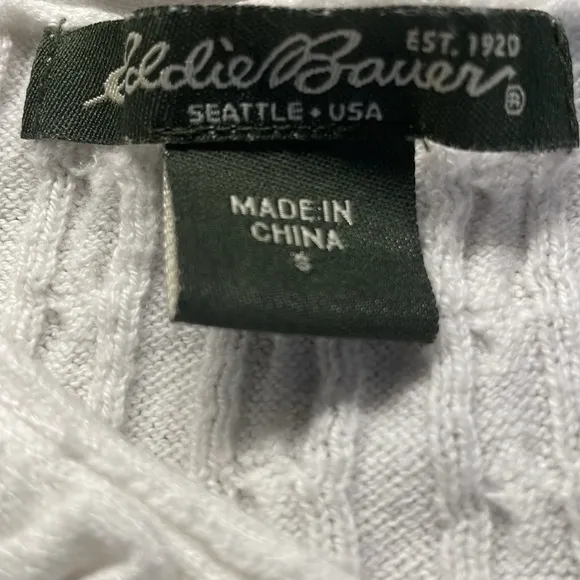 Eddie Bauer sweater cable knit pull over cotton V-neck white women’s size S