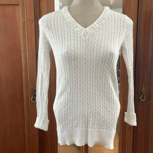 Eddie Bauer sweater cable knit pull over cotton V-neck white women’s size S