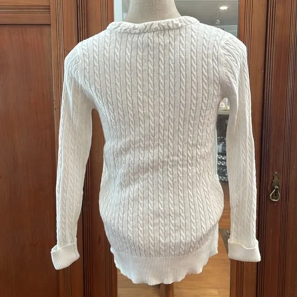 Eddie Bauer sweater cable knit pull over cotton V-neck white women’s size S