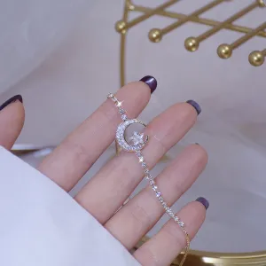 Elegant Gold Filled Adjustable Moon Star Zirconia Bracelet