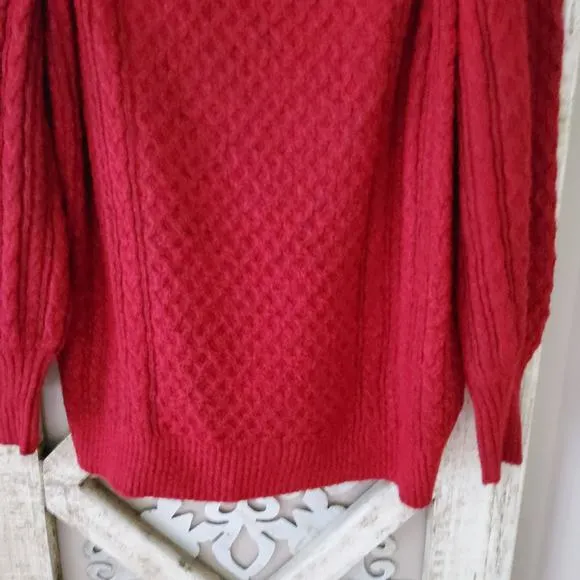 Ella Rafaella Womens Plus 3X Long Sleeve Cable Knit Cutout Mock Neck Sweater Red