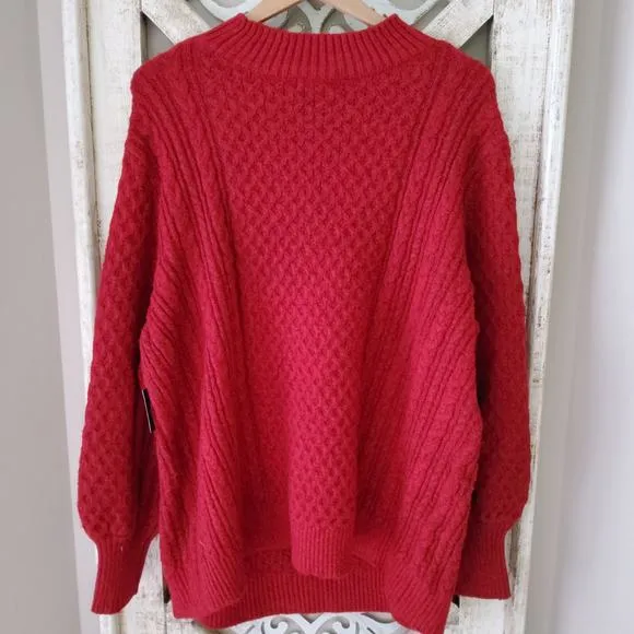 Ella Rafaella Womens Plus 3X Long Sleeve Cable Knit Cutout Mock Neck Sweater Red