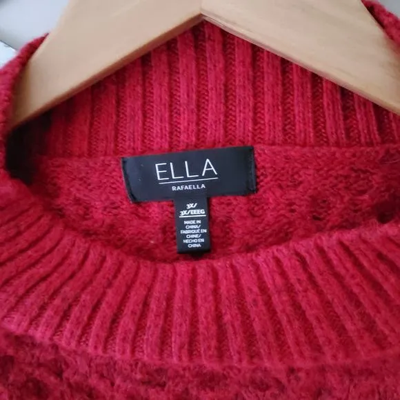 Ella Rafaella Womens Plus 3X Long Sleeve Cable Knit Cutout Mock Neck Sweater Red