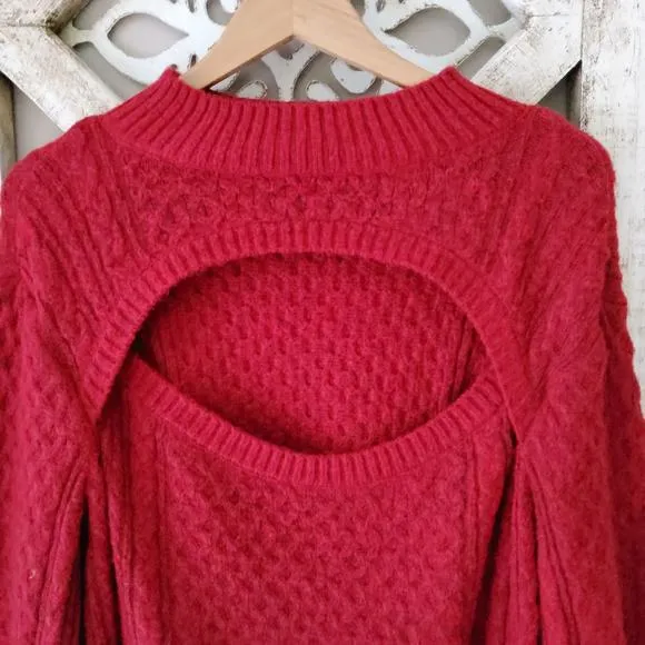 Ella Rafaella Womens Plus 3X Long Sleeve Cable Knit Cutout Mock Neck Sweater Red
