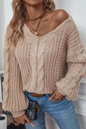 Eloise Cable Lantern Sleeve Sweater - Khaki