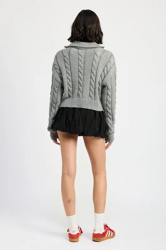 Emory Park CABLE KNIT CROP SWEATER WITH HALF ZIP