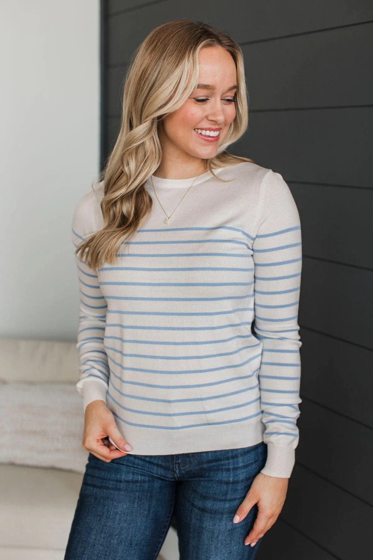 Enchanting Gazes Striped Sweater- Ivory & Chambray