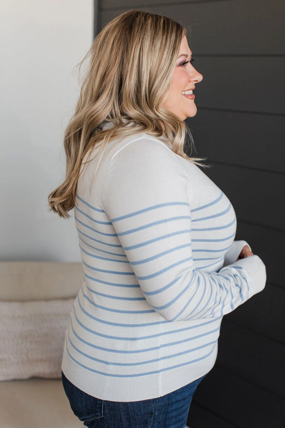 Enchanting Gazes Striped Sweater- Ivory & Chambray