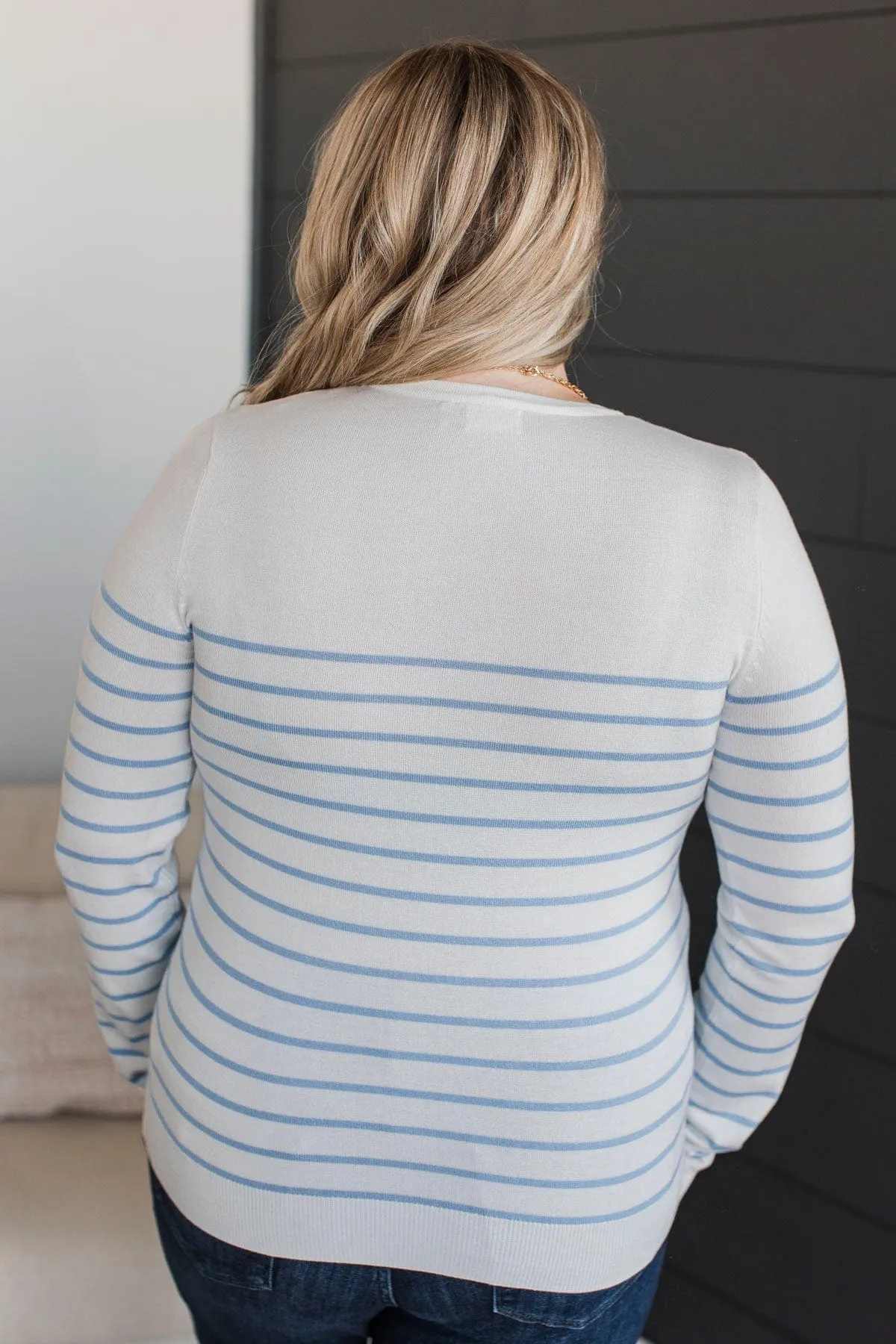 Enchanting Gazes Striped Sweater- Ivory & Chambray