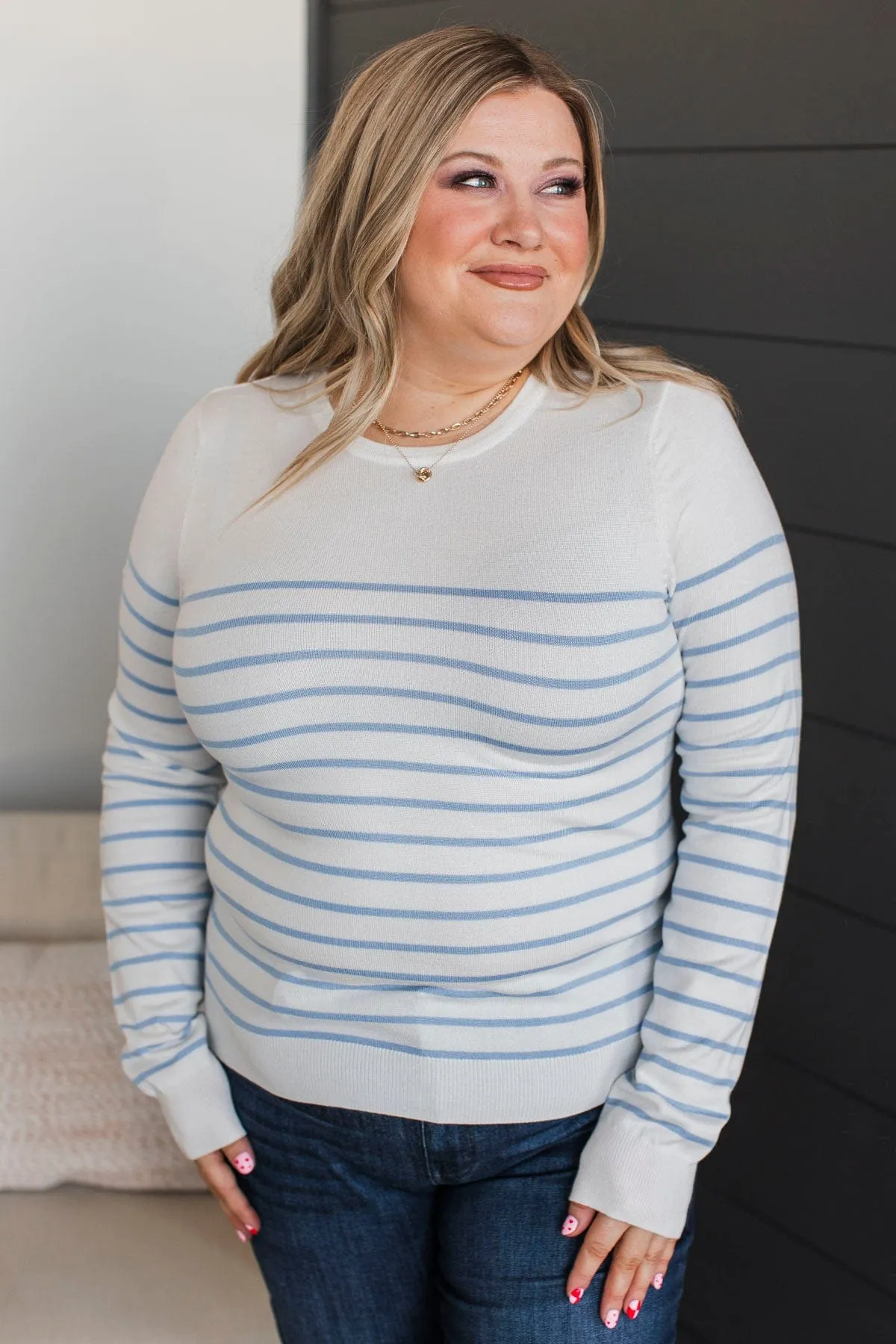 Enchanting Gazes Striped Sweater- Ivory & Chambray