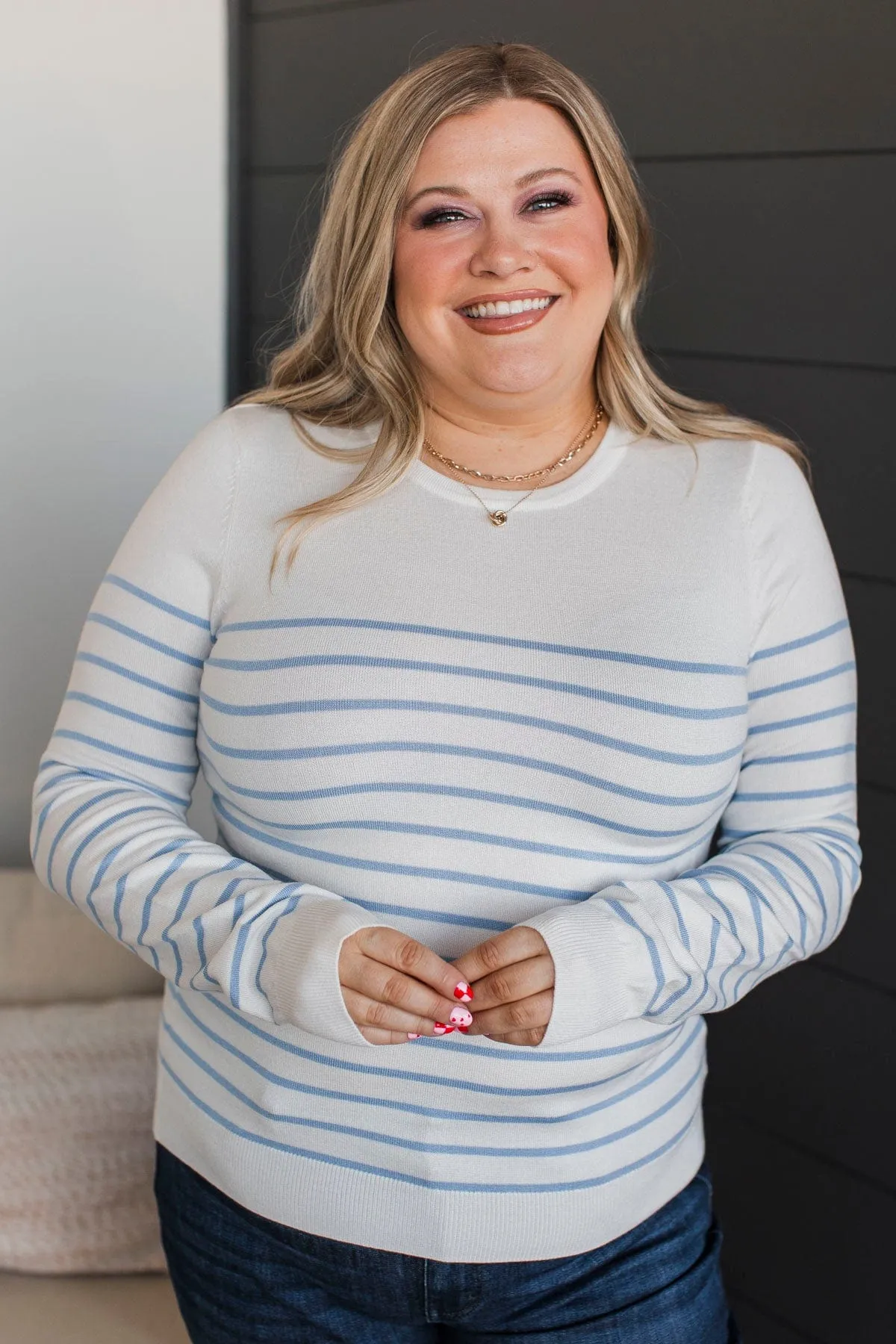 Enchanting Gazes Striped Sweater- Ivory & Chambray