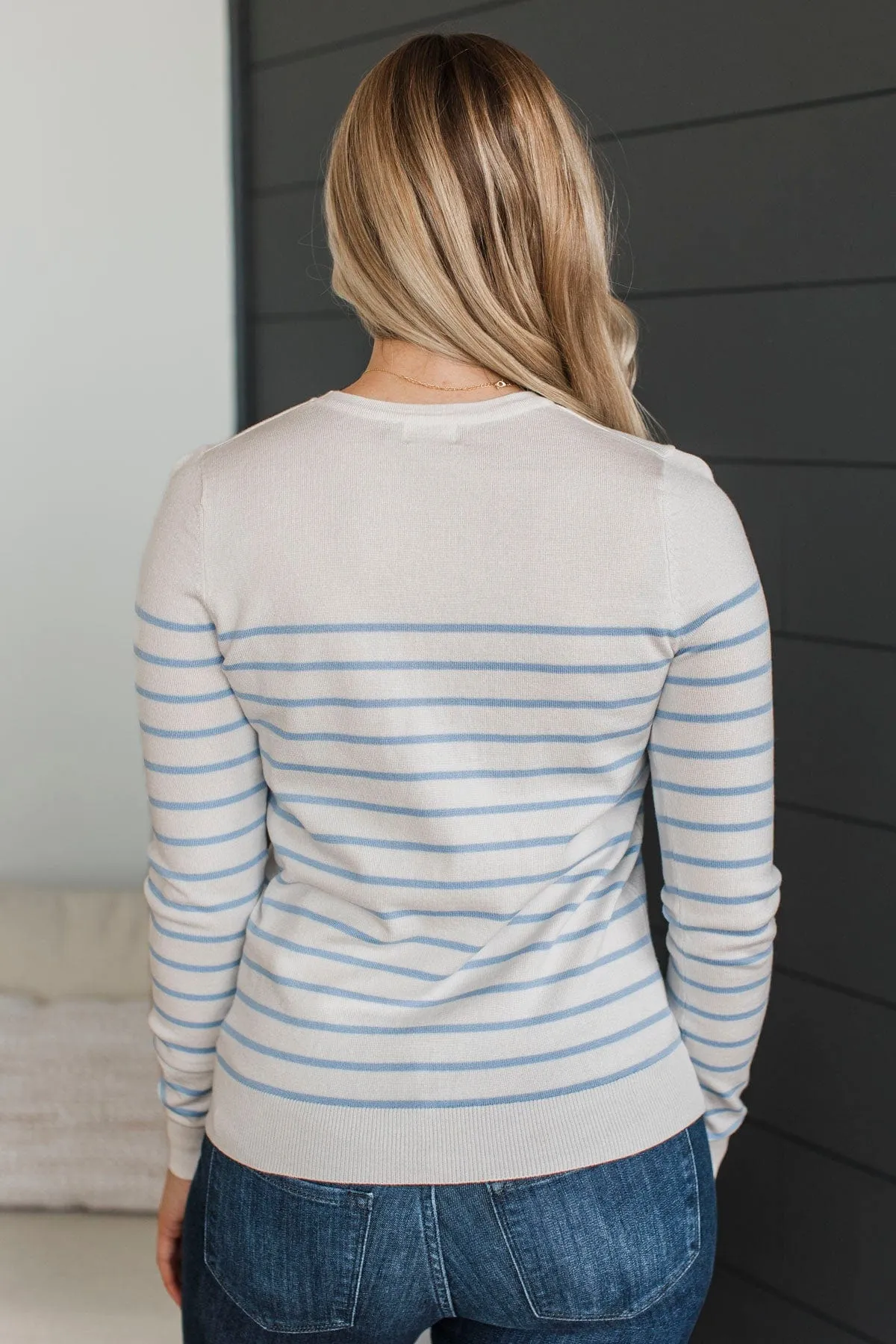 Enchanting Gazes Striped Sweater- Ivory & Chambray