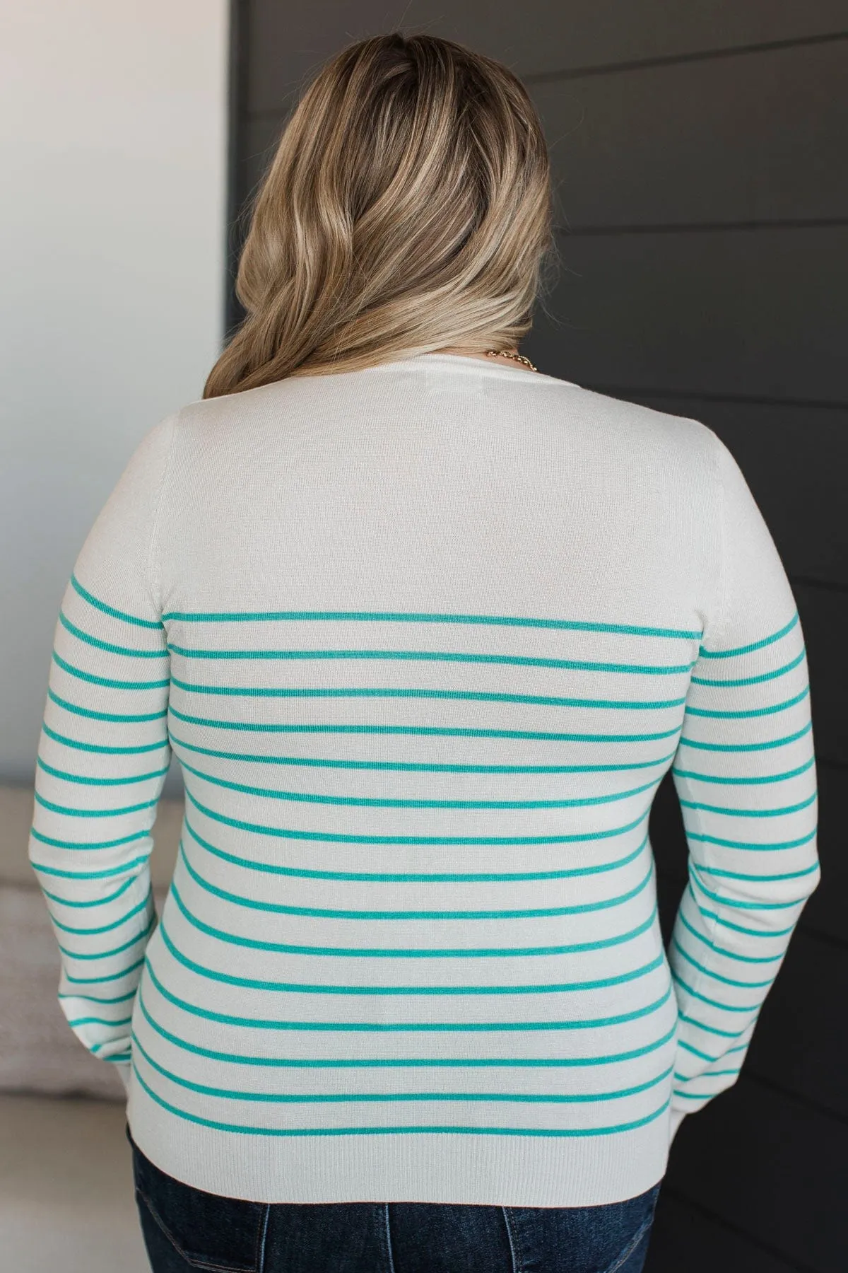Enchanting Gazes Striped Sweater- Ivory & Mint Blue