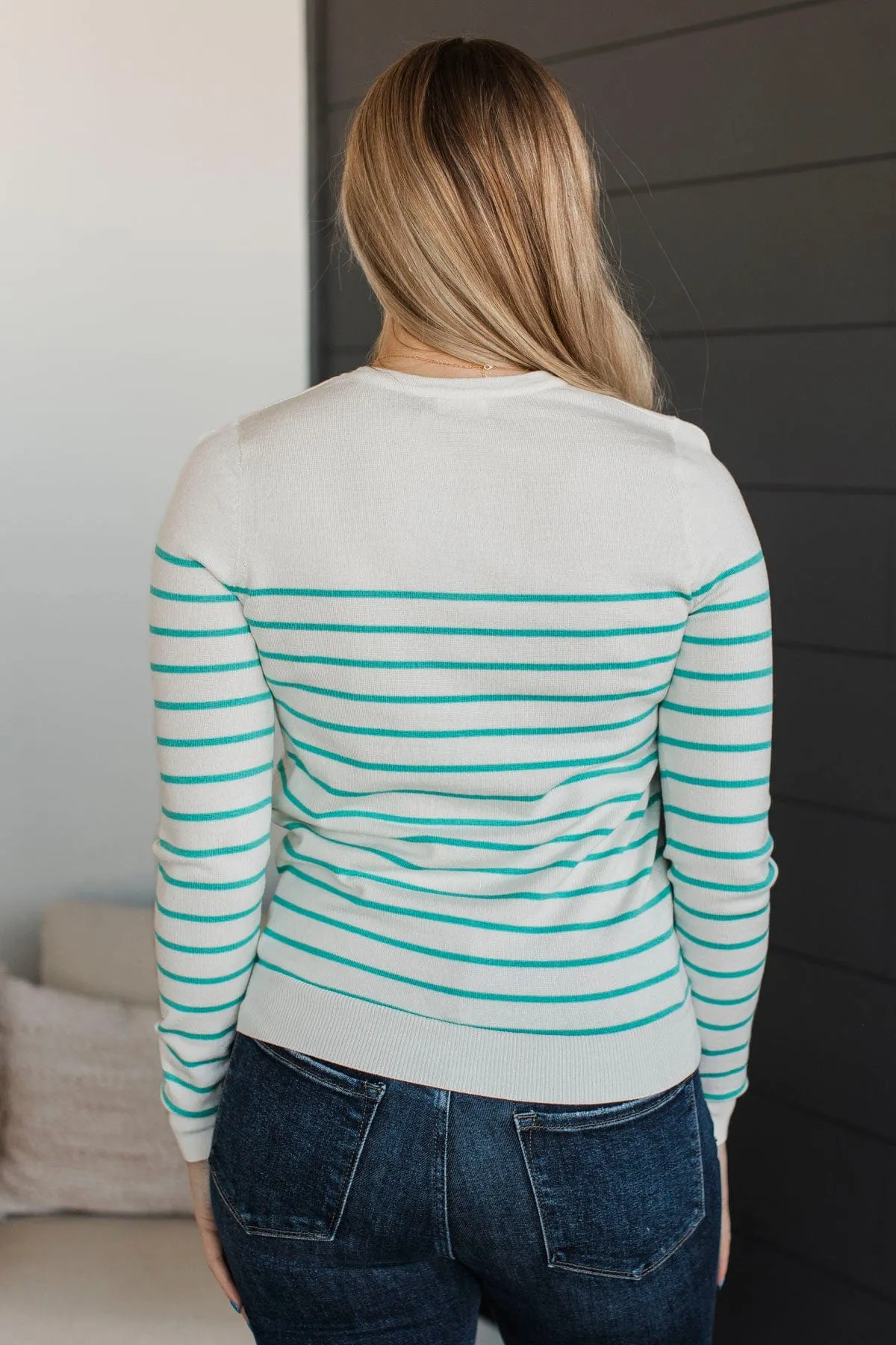 Enchanting Gazes Striped Sweater- Ivory & Mint Blue