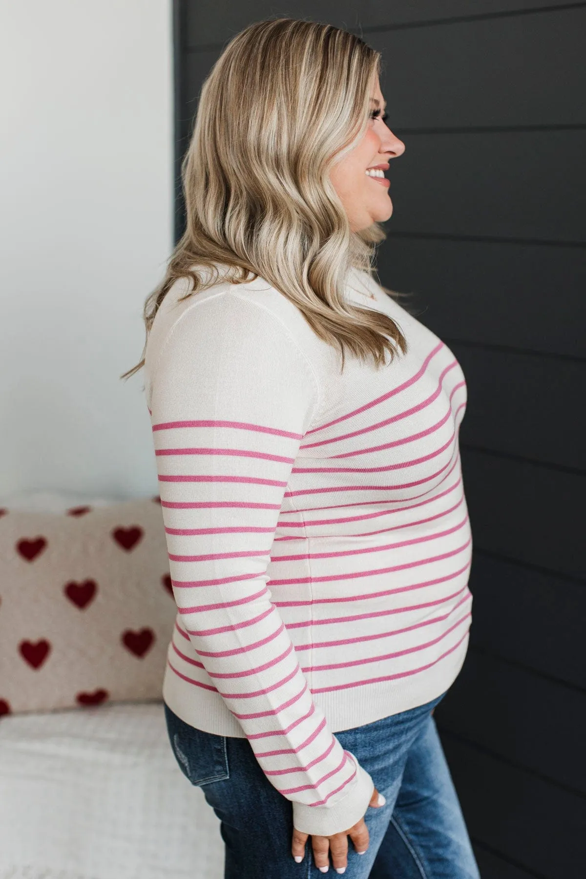 Enchanting Gazes Striped Sweater- Ivory & Pink