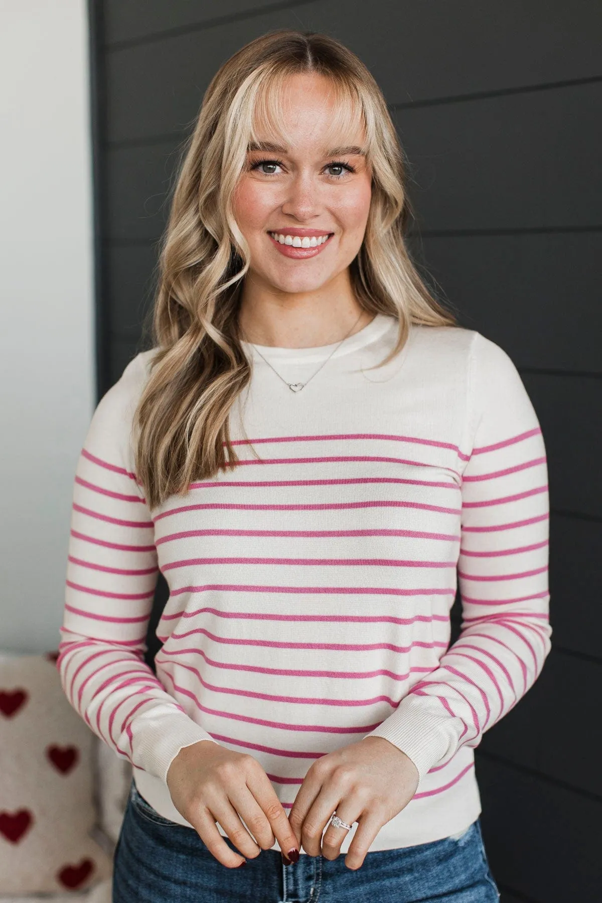 Enchanting Gazes Striped Sweater- Ivory & Pink