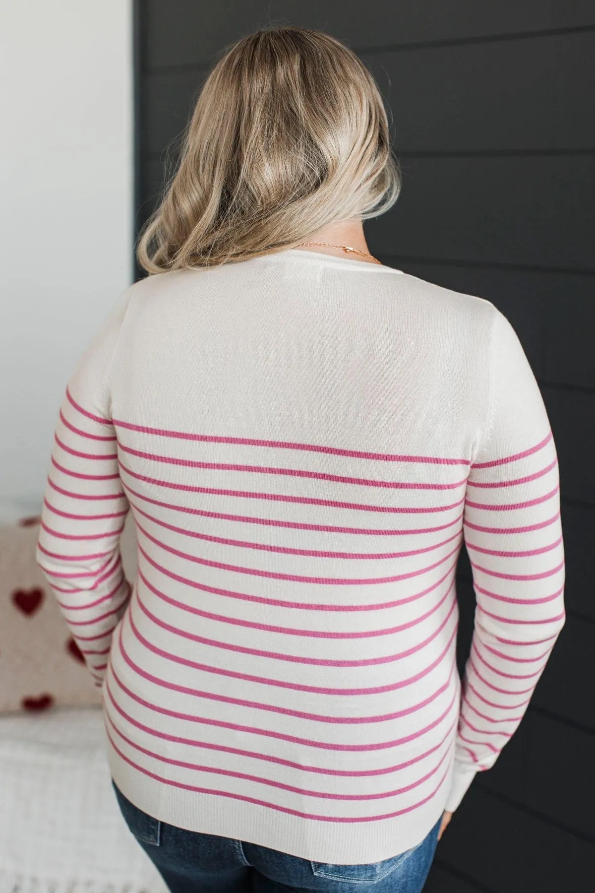 Enchanting Gazes Striped Sweater- Ivory & Pink