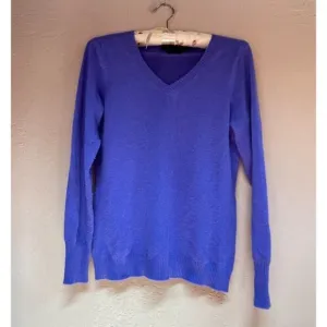 Enzo Mantovani Womens 100% Cashmere Sweater Medium Purple V-Neck Pullover Casual