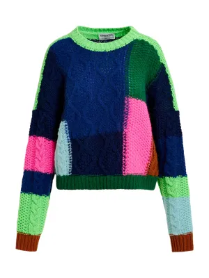 Essentiel Antwerp Girlcrush Patchwork Knit Pull in Green / Navy blue / Neon pink