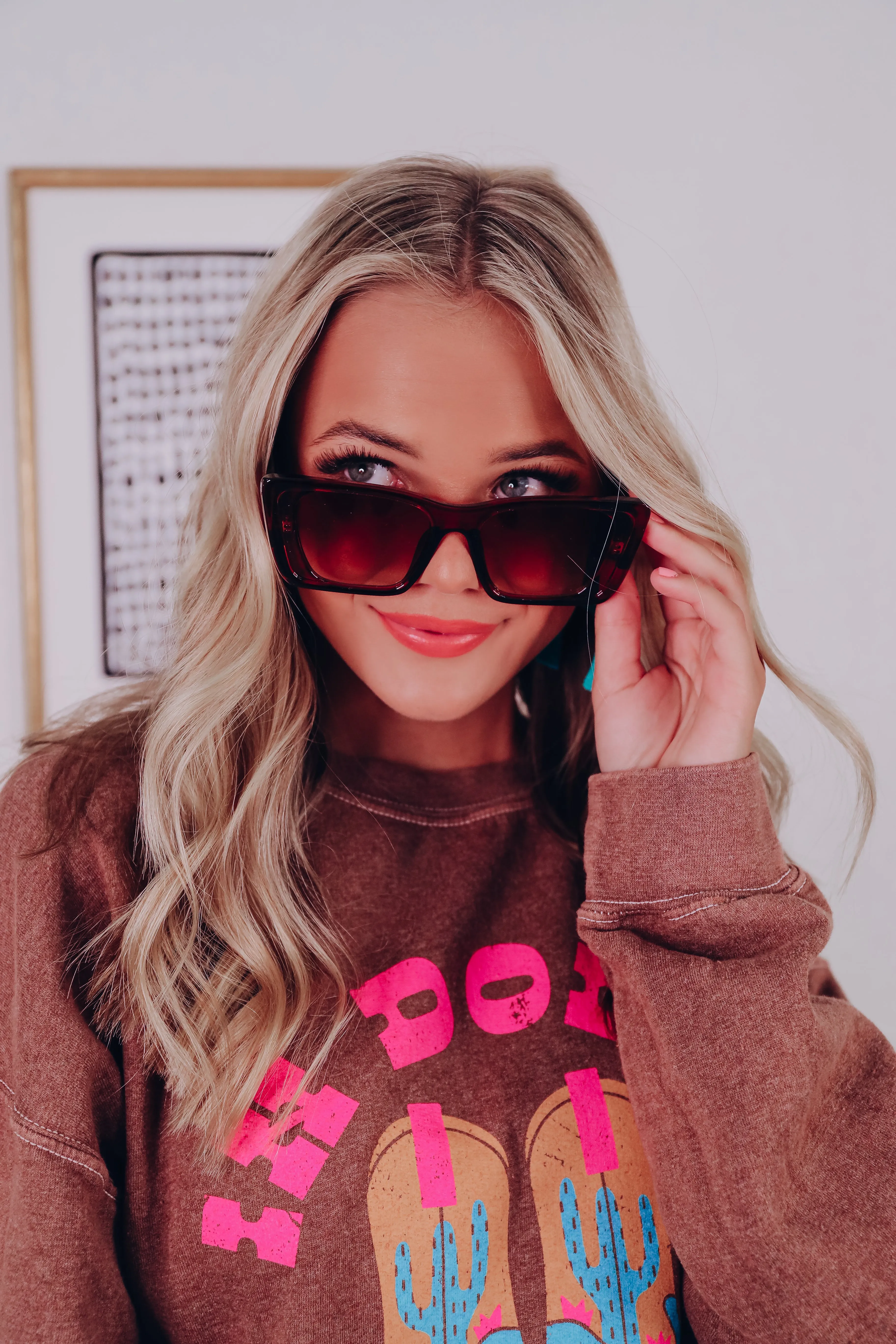 Fashion Frame Oversized Cat-Eye Sunglasses - Clear Brown