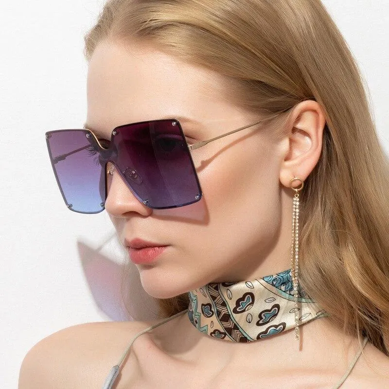 Fashion Square Sunglasses Women Designer 2021 Trend New Alloy Frame Oversize Gradient Shades