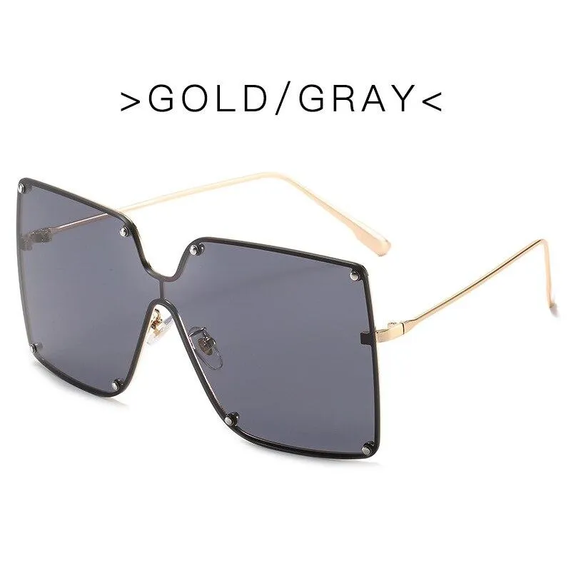 Fashion Square Sunglasses Women Designer 2021 Trend New Alloy Frame Oversize Gradient Shades