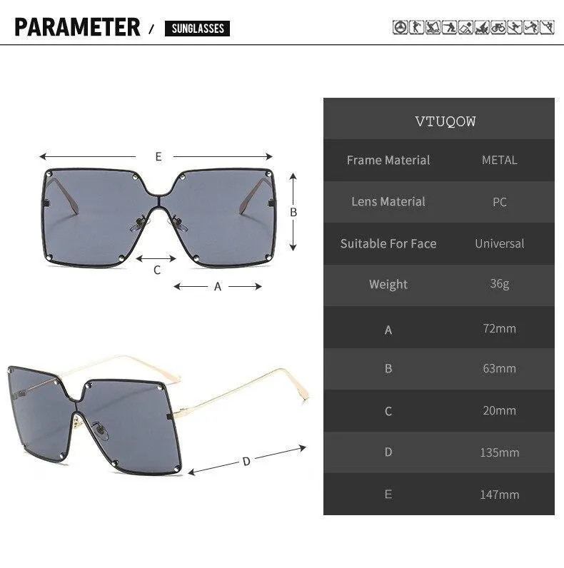 Fashion Square Sunglasses Women Designer 2021 Trend New Alloy Frame Oversize Gradient Shades