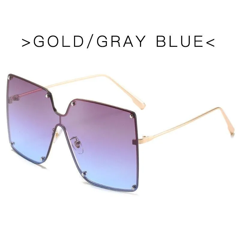 Fashion Square Sunglasses Women Designer 2021 Trend New Alloy Frame Oversize Gradient Shades