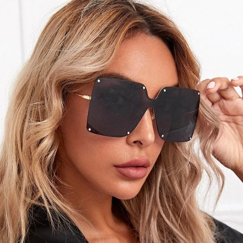 Fashion Square Sunglasses Women Designer 2021 Trend New Alloy Frame Oversize Gradient Shades