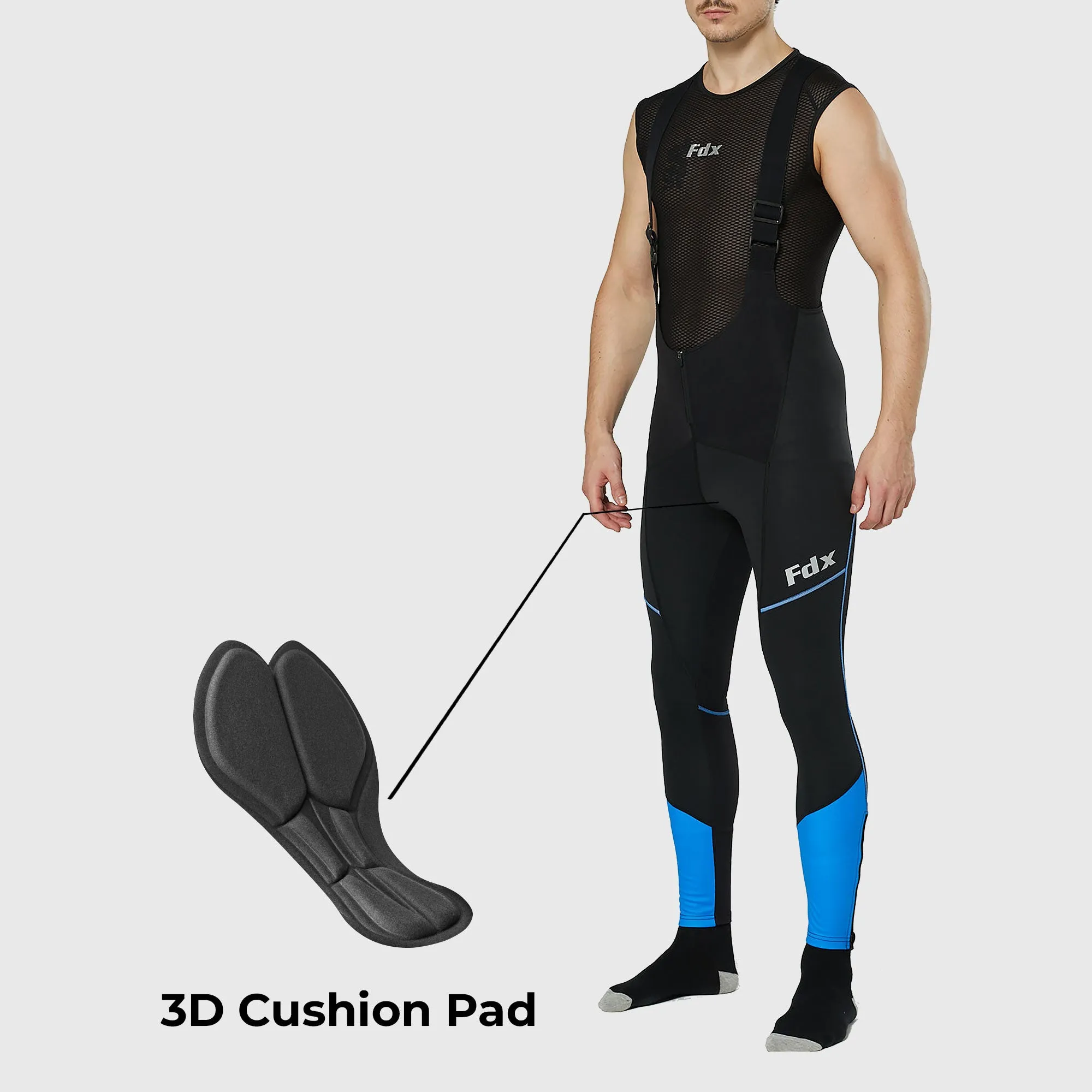Fdx Azure Men's & Boy's Blue Thermal Padded Cycling Bib Tights