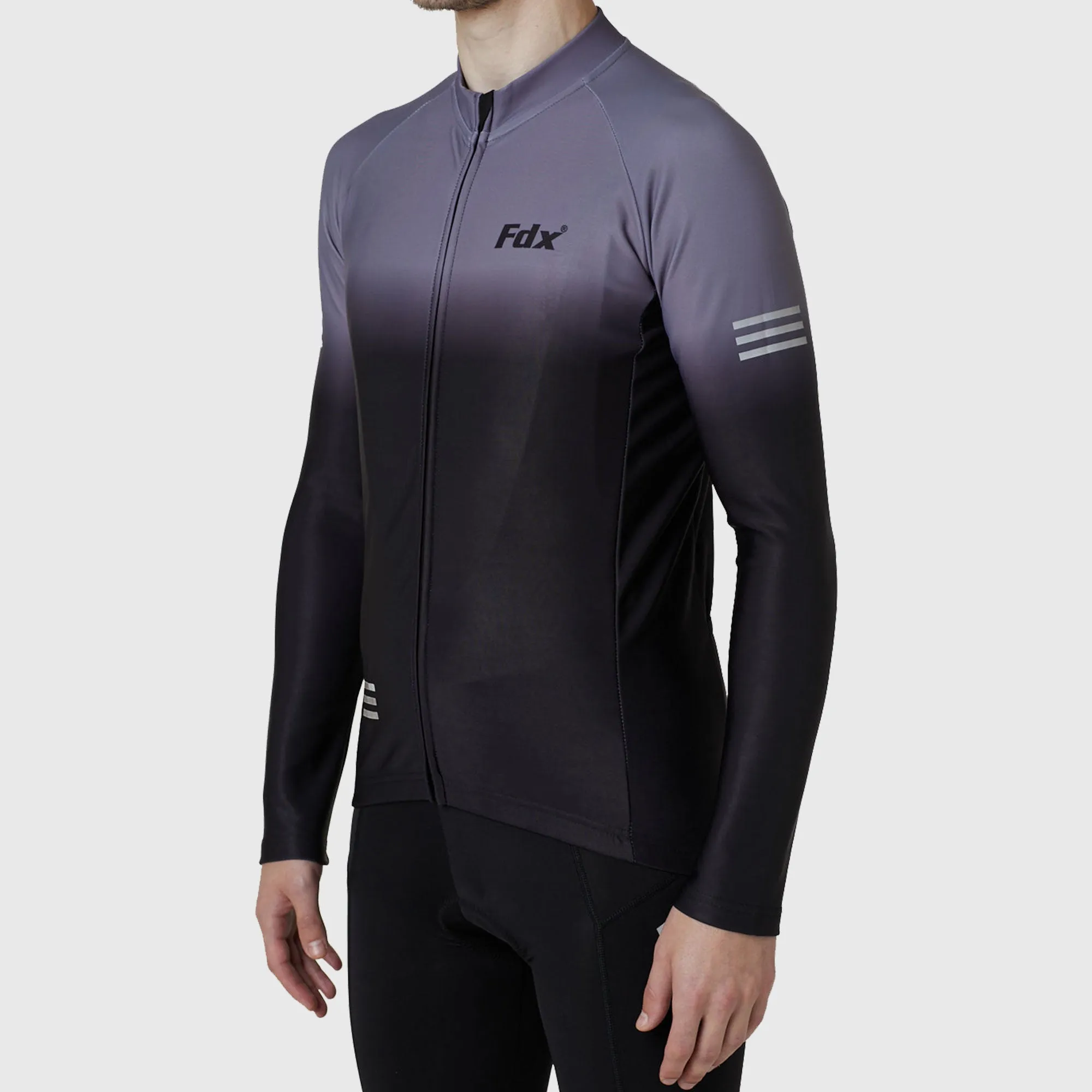 Fdx Men's & Boy's Set Duo Thermal Roubaix Long Sleeve Cycling Jersey & Bib Tights - Grey / Black