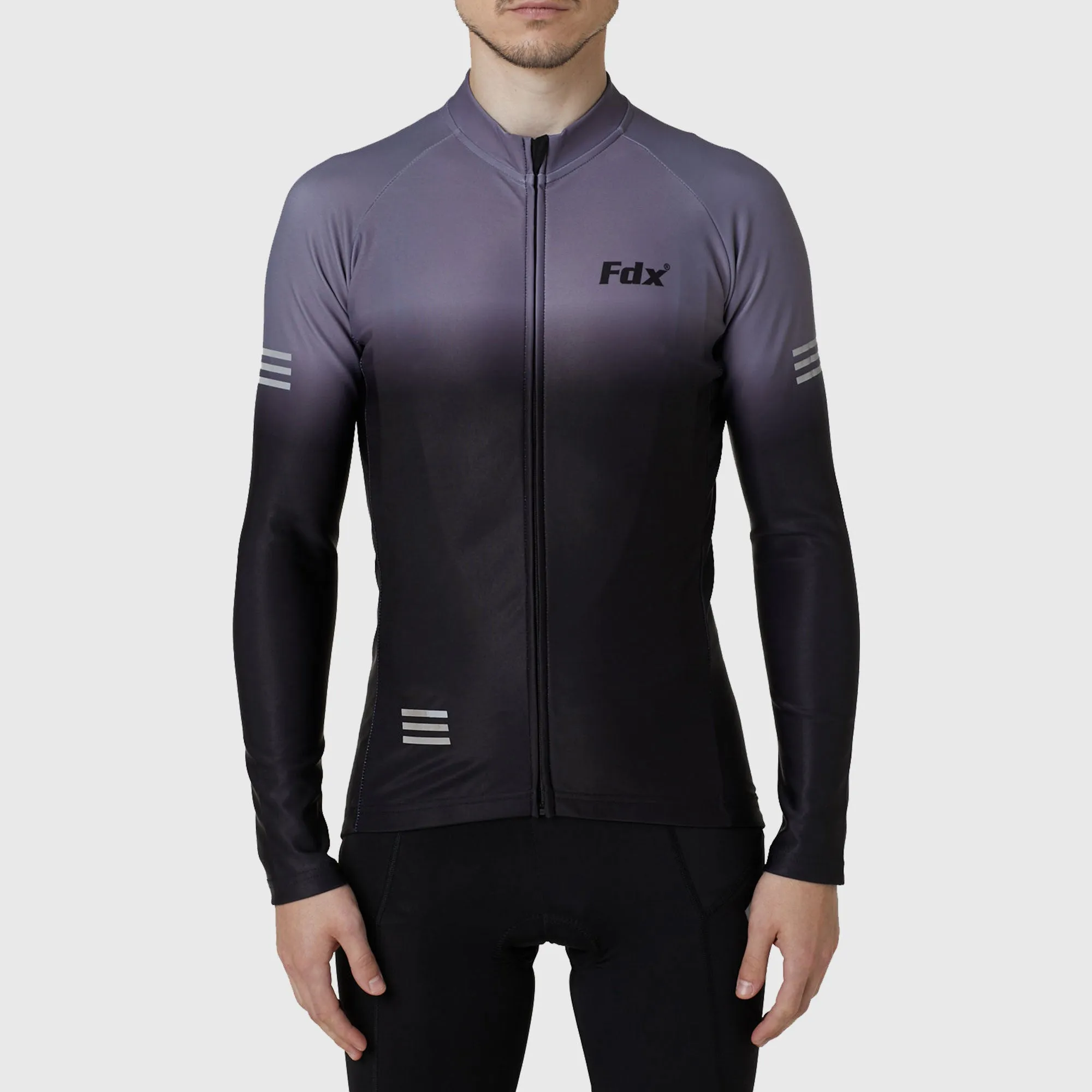 Fdx Men's & Boy's Set Duo Thermal Roubaix Long Sleeve Cycling Jersey & Bib Tights - Grey / Black