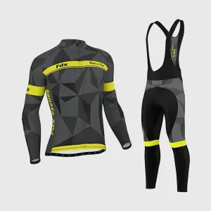 Fdx Men's & Boy's Set Splinter Thermal Roubaix Long Sleeve Cycling Jersey & Bib Tights - Yellow