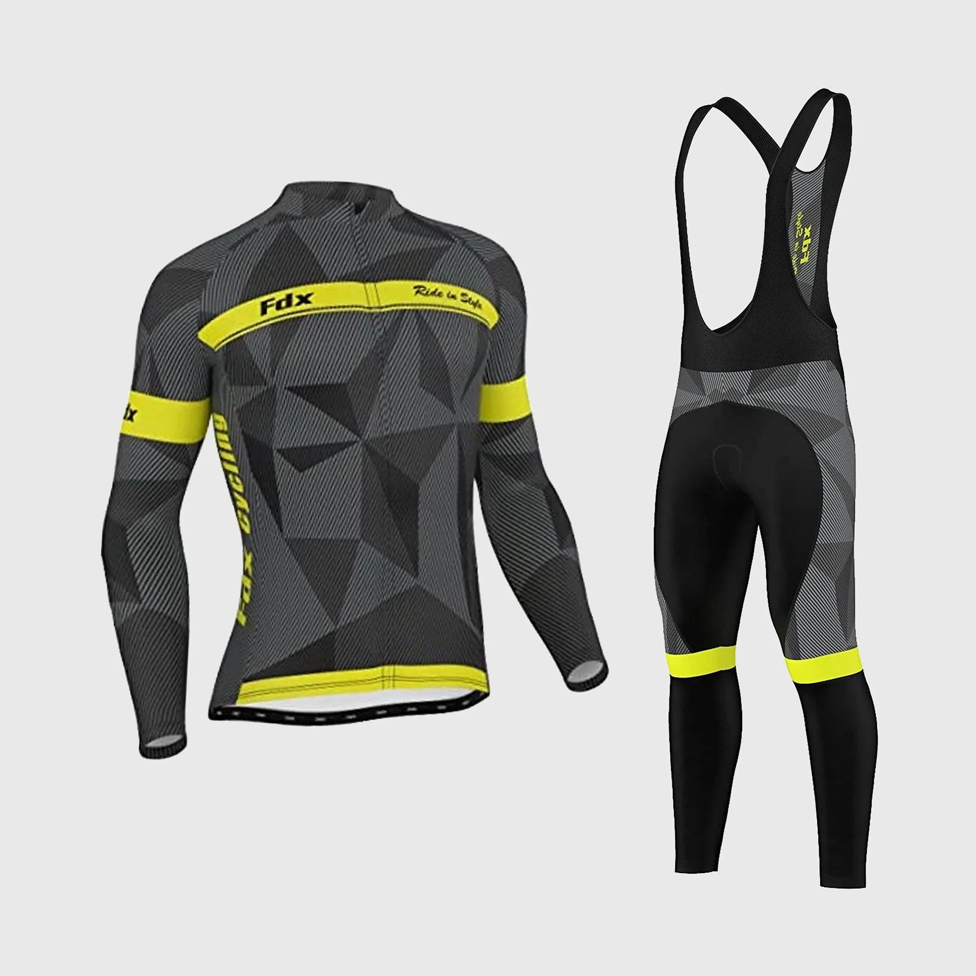 Fdx Men's & Boy's Set Splinter Thermal Roubaix Long Sleeve Cycling Jersey & Bib Tights - Yellow