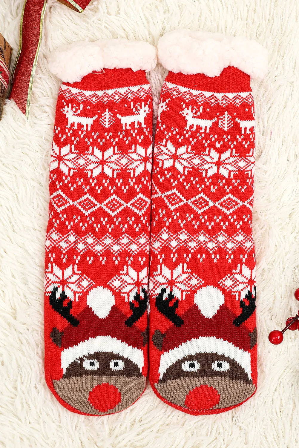 Fiery Red Christmas Flake Thermal Socks