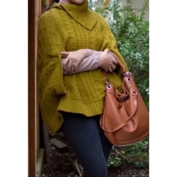 Fiets Voor 2 Anthropologie Cabled Cocoon Sweater Fisherman Poncho Size S/M