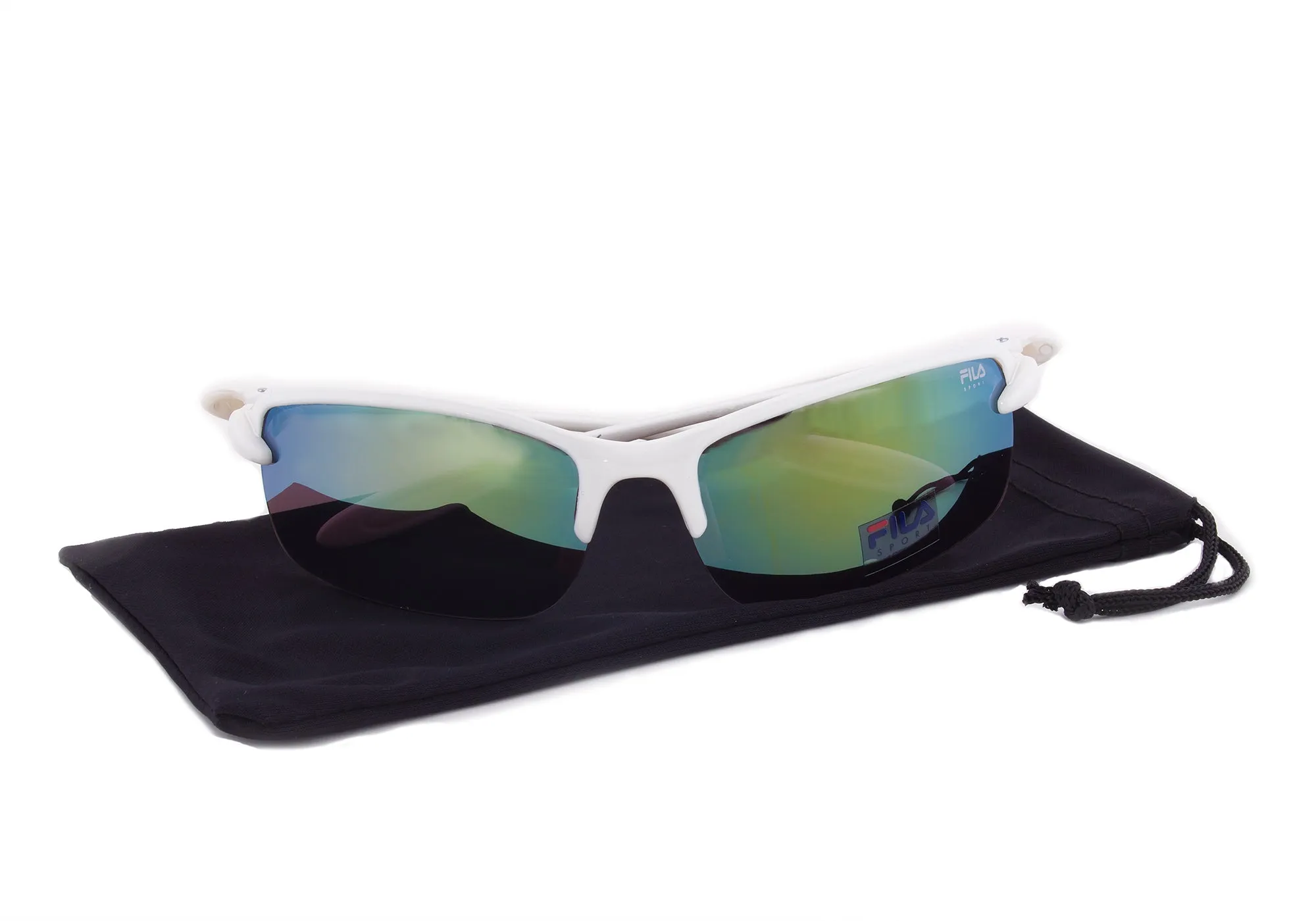 Fila Sport FAC1043 109 Rectangular Wrap Sunglasses | White Frame | grey Mirror Lens