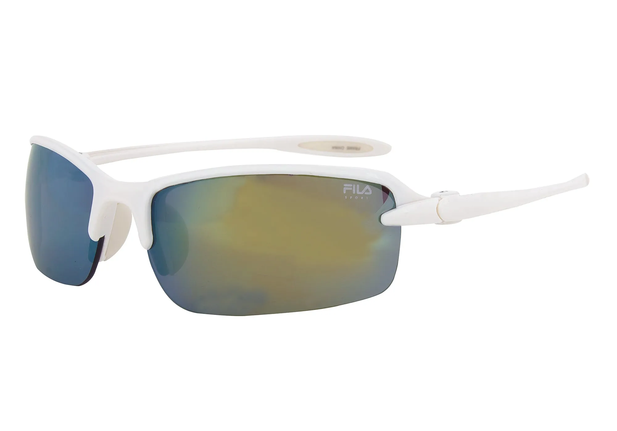 Fila Sport FAC1043 109 Rectangular Wrap Sunglasses | White Frame | grey Mirror Lens