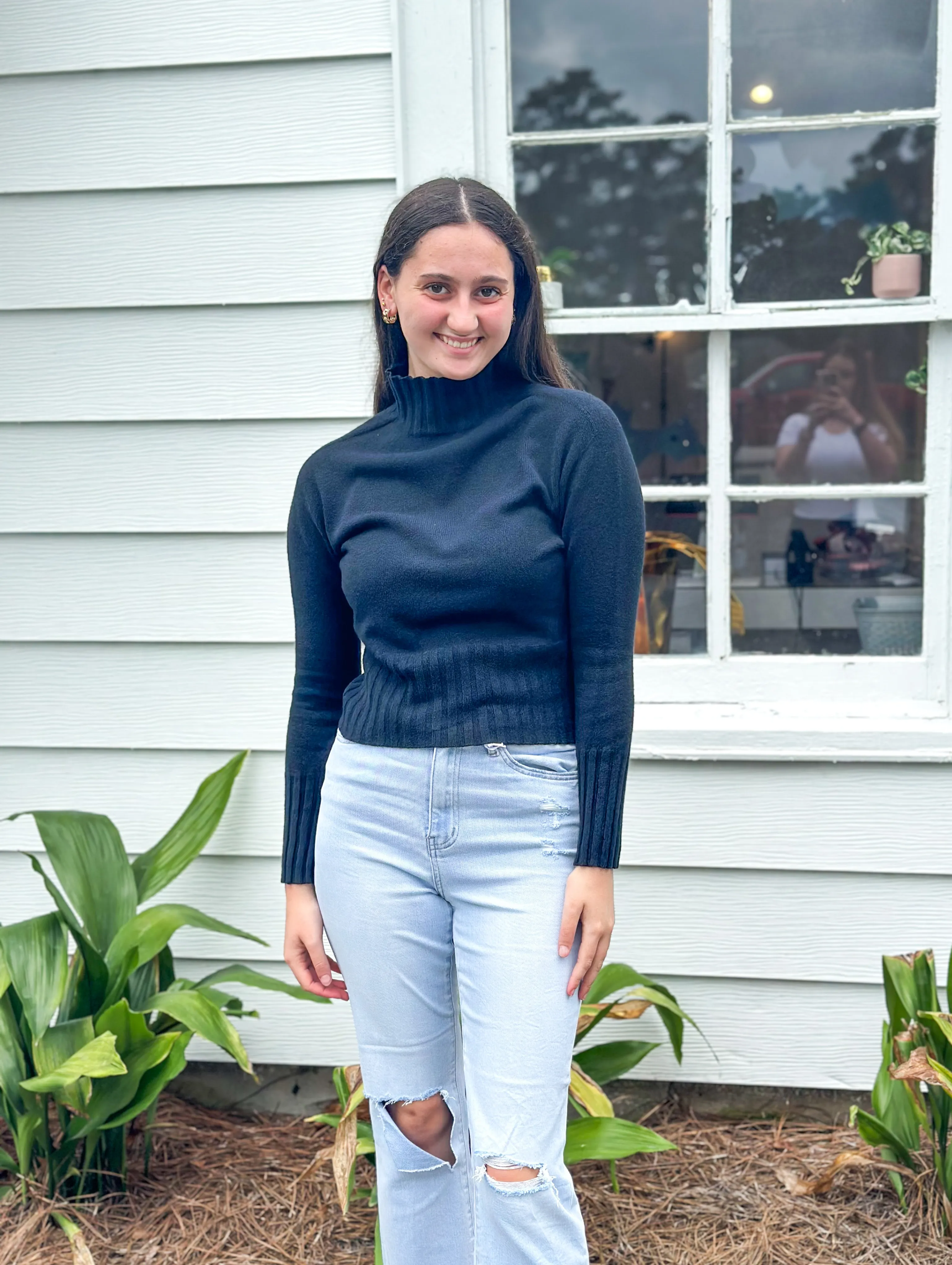 *Final Sale* Italian Viscose Blend Ribbed Knit Mock Neck Long Sleeve Sweater