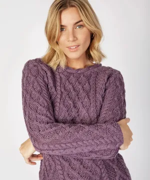 Fisherman Ladies Fitted Aran Crew Purple