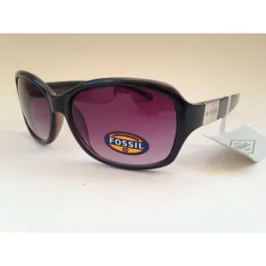 Fossil FW20 Oval Wrap Sunglasses Women's Black Frame Purple Gray Gradient Lens